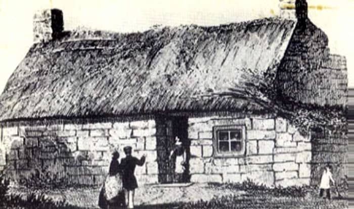 An etching that depicts where James Cook was born 27th October, 1728 to local lass Grace and James Cook Snr., a Scots' economic migrant. A large urn stands in the garden where the cottage stood
