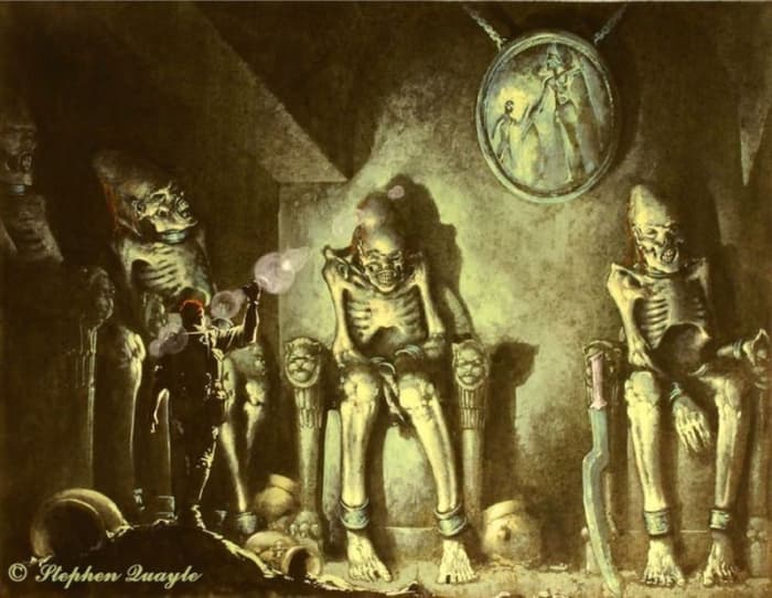 This painting by Steven Quayle shows what was found inside a the cave system in the Grand Canyon that is now off limits to the American public.