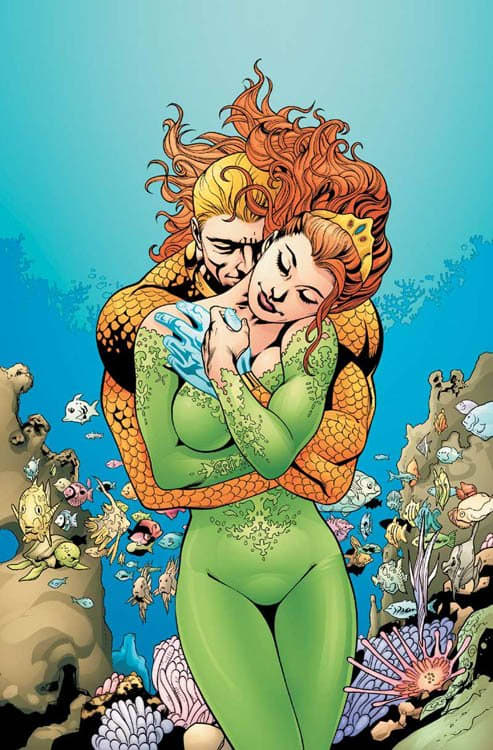 Here's a picture of the Ginger haired Mera with her husband, Aquaman, on the cover of a DC Comic book.