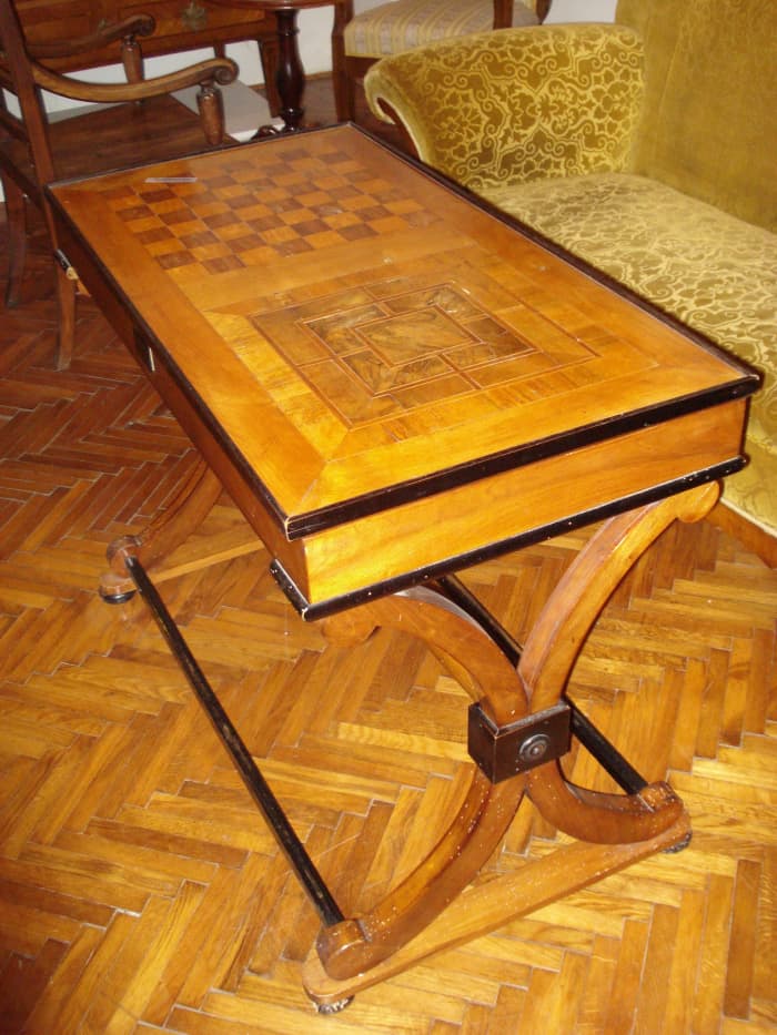 An old combined Nine Men's Morris and chess table.