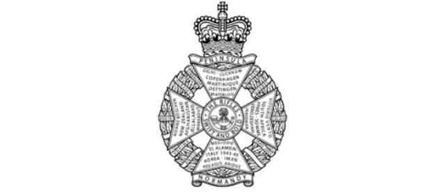 The Rifles Regiment belt buckle badge with that space open for a new battle or campaign honour (lower right beside the stem of the cross