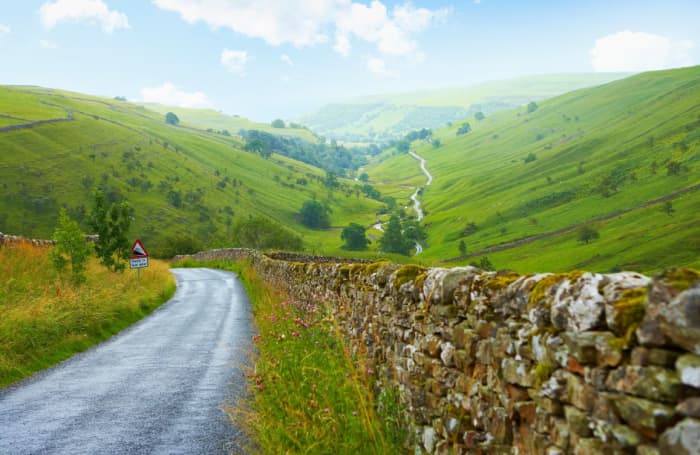 The road from Carlton to Horsehouse, idyllic in appearance but dangerous if you're not used to long country roads that bend and twist, climb and drop. The stone walls hide you from bigger vehicles so keep to your side of the road.