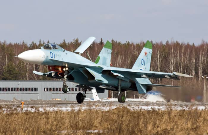 The SU-27 was developed during the final years of the Cold War as an answer to America's technological and military dominance. Flown by many nations today it is regarded as one of the best fighters in the world and not to be seen as a pushover.