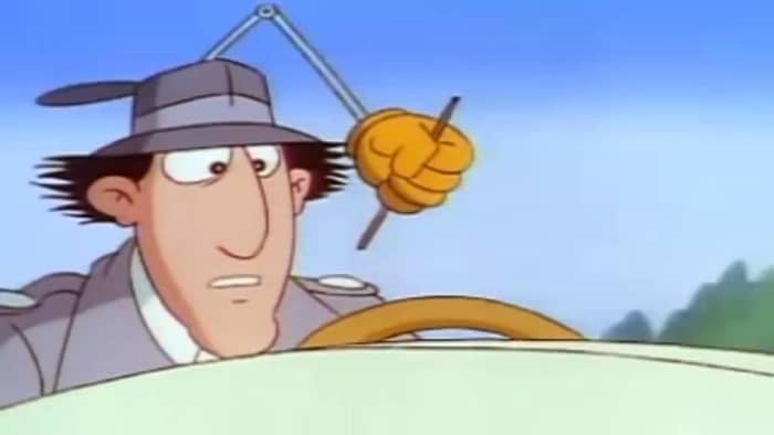 Inspector Gadget is seen here in the speed boat wondering why he has been pursued by Dr. Claw's agents.