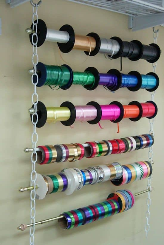 No drilling, sawing or painting required. All you need is 2 equal lengths of chain, Cafe style curtain rods and 2- S Hooks (2 eye hooks to screw into a ceiling or wood