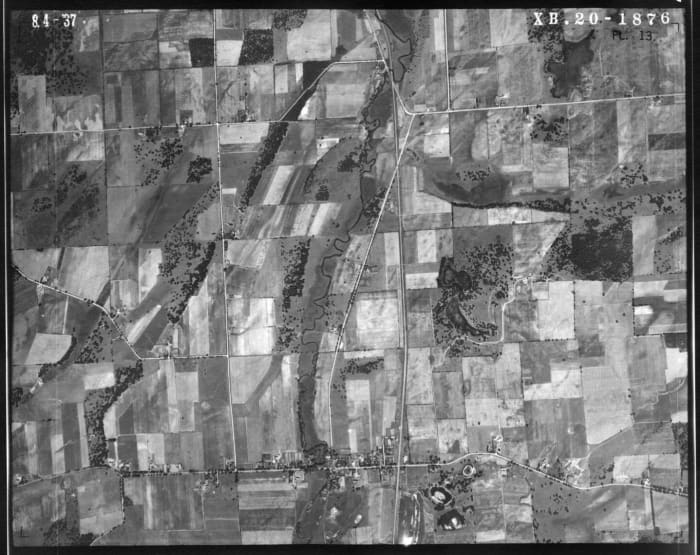 An aerial view of Honey Creek and surrounding areas. The village of Honey Creek is in the middle bottom part of the photo.