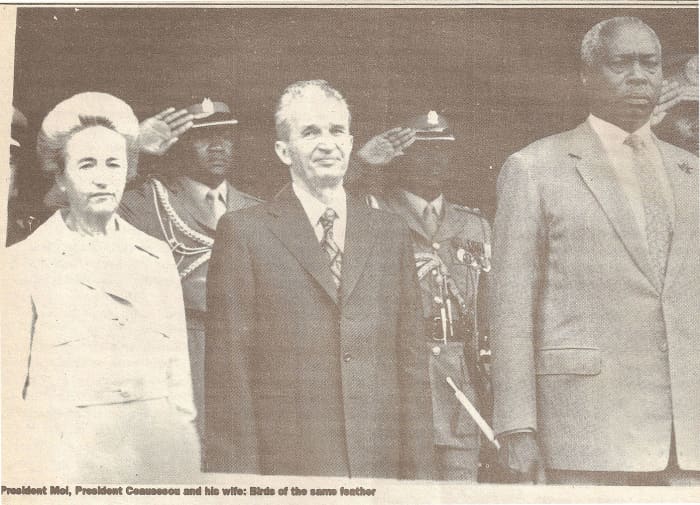 President Moi is seen here with Ceausescu, a former Romanian president