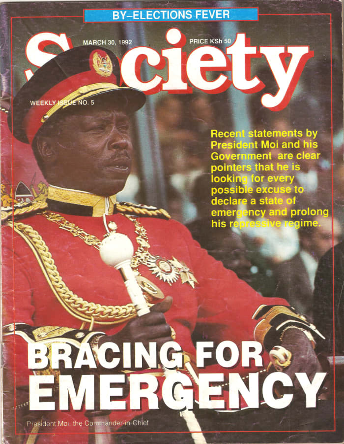 The Second President of Kenya dressed up as the Commander in Chief of the Armed Forces.