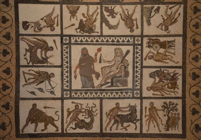 Mosaic depicting the twelve labors of Hercules held at the National Archaeological Museum of Spain, Carole Raddato (Photographer)
