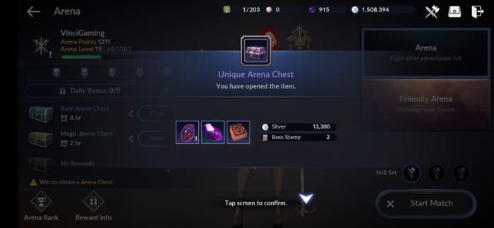 Opening Unique Chests in the Arena
