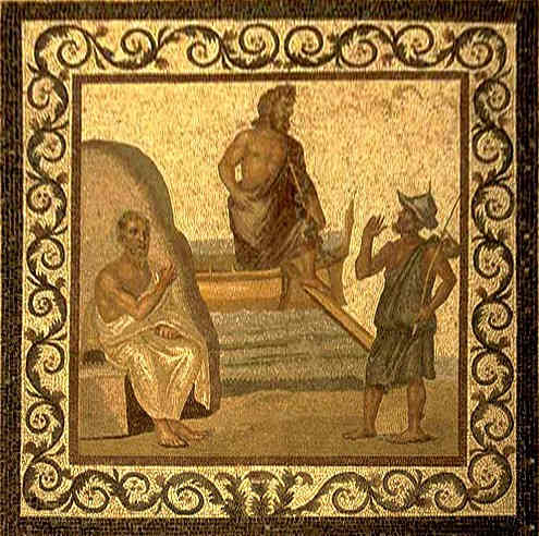 A mosaic of Hippocrates on the floor of the Asclepieion of Kos, with Asklepius in the middle, 2nd-3rd century