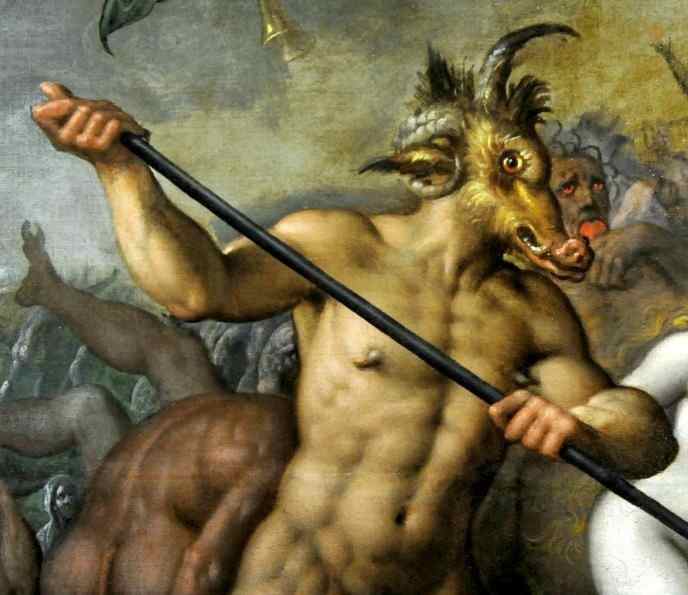 Last Judgment by Jacob de Backer. This painting depicts the Devil as often seen in Christian art, wielding a trident as his scepter and signature weapon By Jacob de Backer - Own work (BurgererSF),