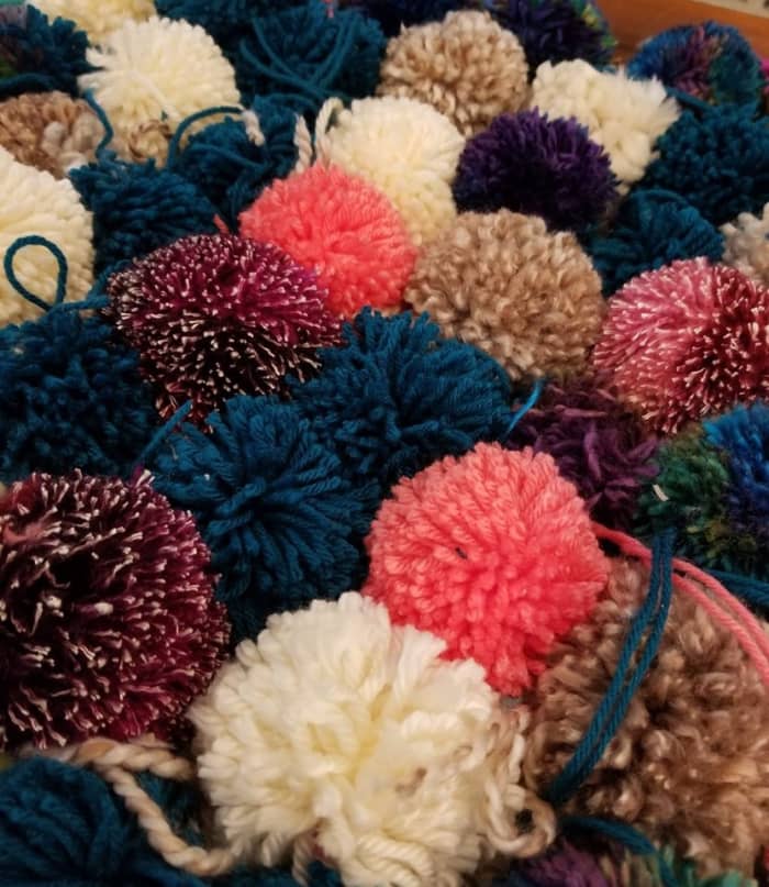 Some of the yarns surprised me, like the wine colored ball to the left, which turned out to have a white core. Looks like a firecracker, though, and I liked it!