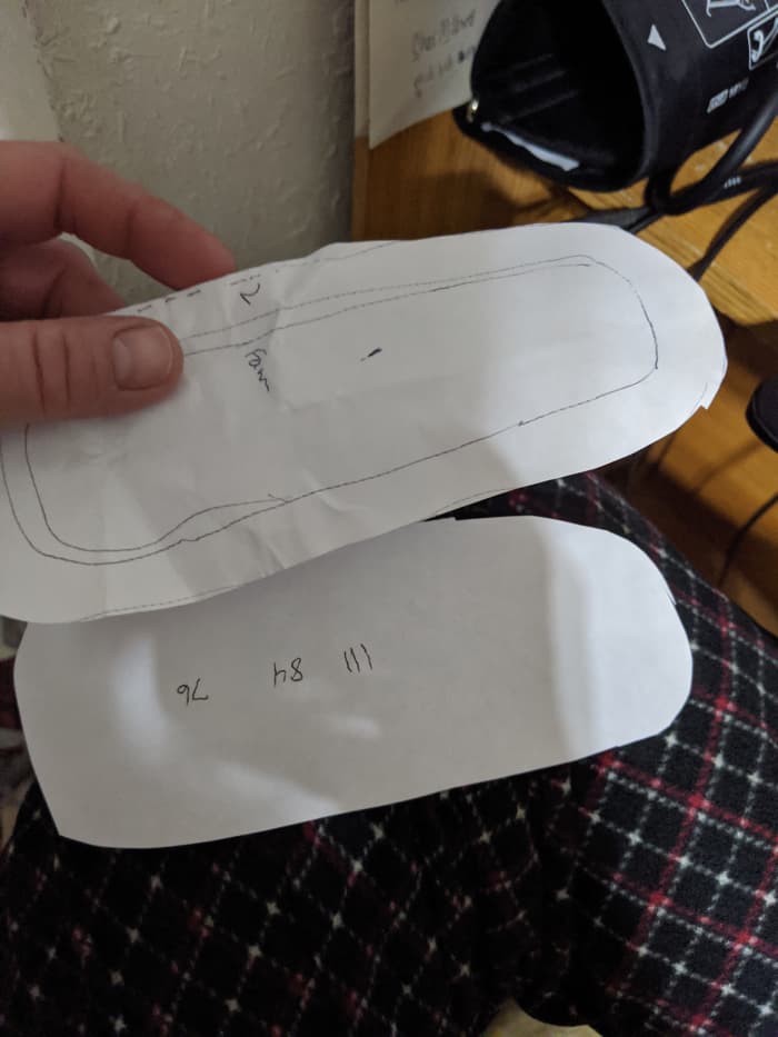 Now, I have a top and a bottom. The bottom is smaller because it is the actual size of the bottom. A little bigger to allow for the stitching around the edge.