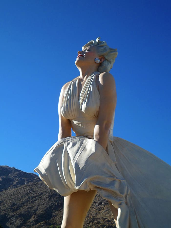 'Forever Marilyn' (by sculptor Steward Johnson) stood tall in Palm Springs, California in December 2012. The enormous statue of the movie legend - in her iconic pose - has been traveling the world since.