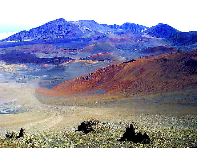Stunning volcanic landscape at the summit of Haleakala National Park in Maui, Hawaii. At 10,023 feet (3,055 meters) above sea level, it is truly one of the most unforgettable places I've visited on this planet!