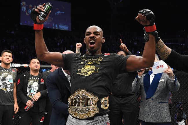 Jon Jones with his UFC light-heavyweight belt.