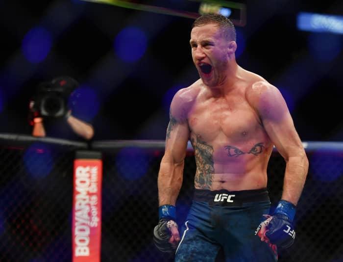 Justin Gaethje after his UFC 249 interim title win over Tony Ferguson.