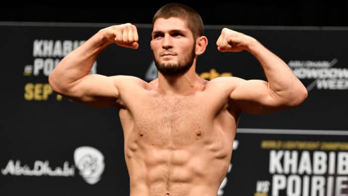 Khabib at his UFC 242 weigh-in before his bout against Dustin Poirier.