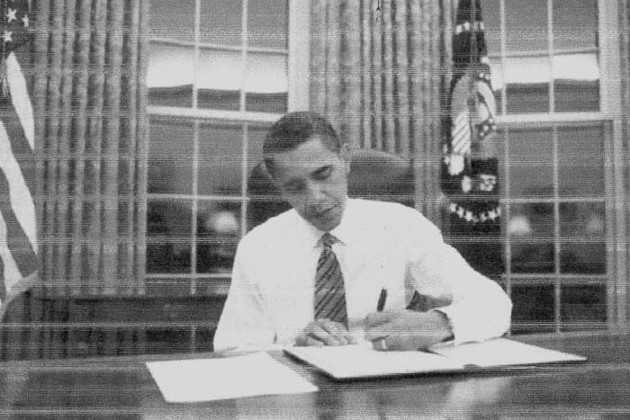 Barak Obama, the forty-third president, Democrat. In eleven months he has increased the debt by $1.4 trillion, but appears to be the popular scapegoat for the public for all that went before.