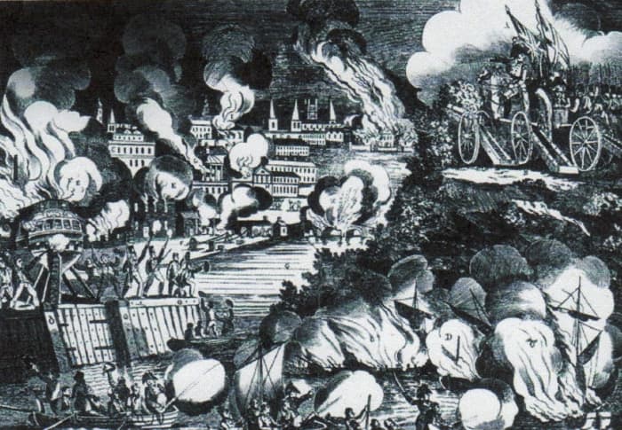 A rendering of the burning of the capitol -- August 24, 1814 (Picture courtesy of History Pictures. com