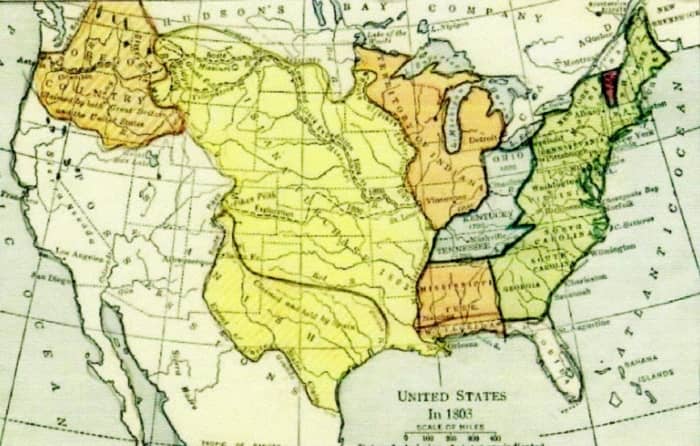 Louisiana Purchase effectively added 350 million acres of land to the new United States at a cost of $7,200,000 ***