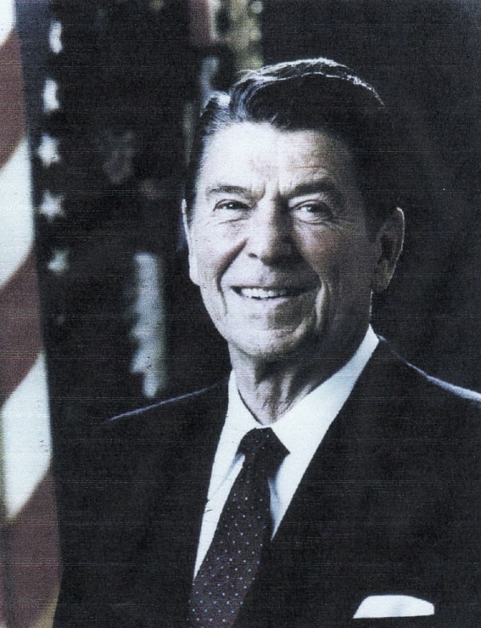 Ronald Reagan, the fortieth president, Republican, 1981-1989, elected on a platform of reduction of government and non-interference in the economy. Result: the debt is increased by $1.8 trillion.