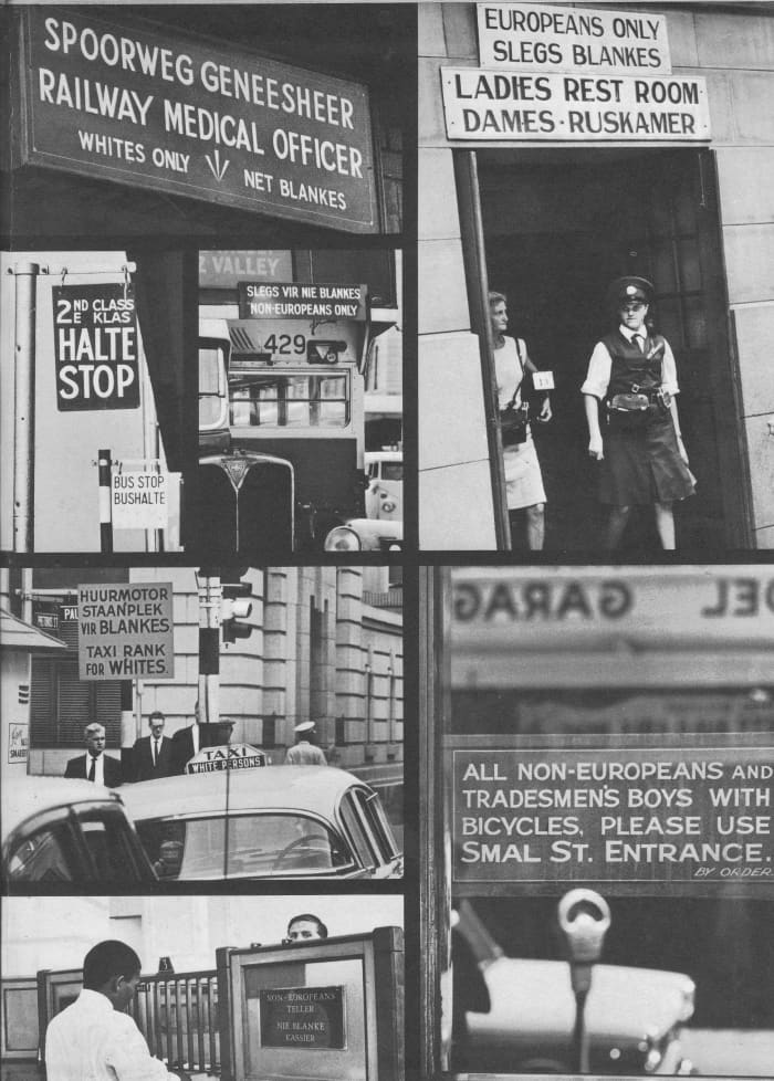 The signs of Apartheid which ensured and secured segregation against the "Black Peril" as implemented by the Apartheidizers.
