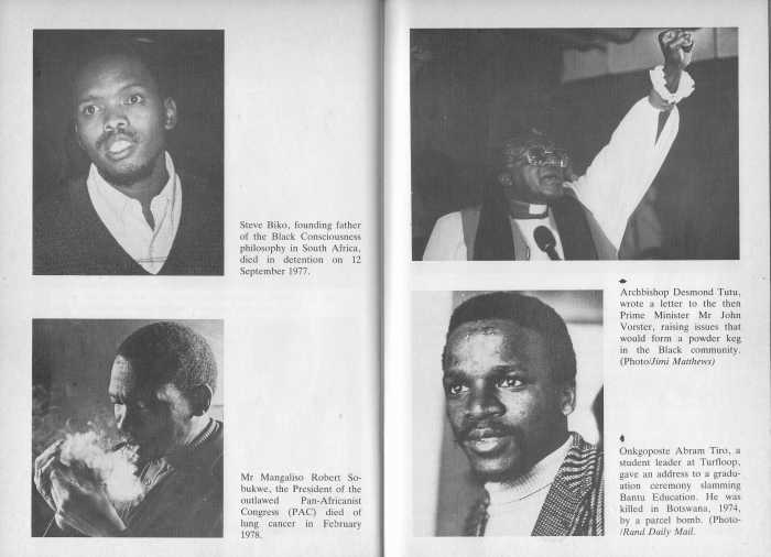 African Leaders rarely talked about in today's history of South Africa and Africa as a whole. the one who is still well-known, alive and talked about is Bishop Tutu. Sobukwe was the most intellectual powerful and capable African leader.Tiro and Biko