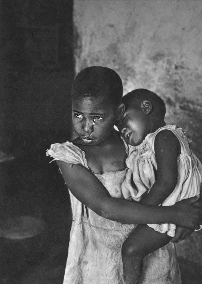 Children, poor, hungry and crying, although this was in the sixties, the situation has not changed for many children today in South Africa. By the year 2014, there will be 5 million children homeless and without parents because of AIDS and so on.