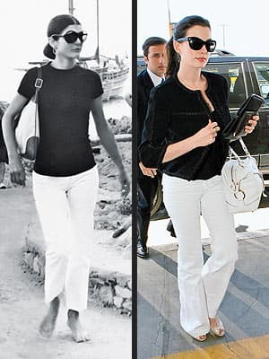 photo courtesy of peoplestylewatch.com Jackie Kennedy and Anne Hathway - decades apart - same fashion statement!