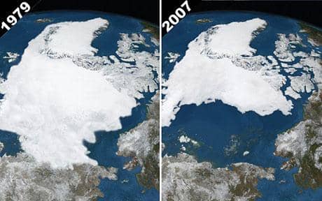 Arctic sea-ice in September 1979 and 2007, showing the biggest reduction since satellite surveillance began. Photo: Fugro NPA Ltd