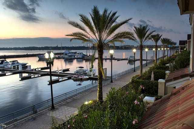 A relaxing sunset harbor is a welcome view to families, visitors, and retirees in Palm Harbor.