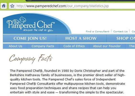 The actual company Warren Buffett was referring about "best investment"... Warren Buffett controls Berkshire Hathaway, and Berkshire Hathaway controls Pampered Chef.