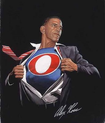 Was directly based on Alex Ross picture of "Obamaman". Sleeve, back of hand, shirt crease, and tie are IDENTICAL
