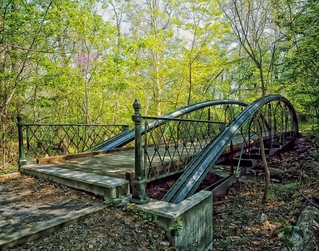 Imagine coming across this abandoned bridge on a deserted road as you walk through the woods in Maryland.