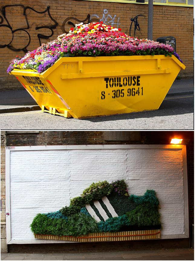 These guerilla gardening installations are part of a large advertisement plan by Adidas. More interesting than most adverts!