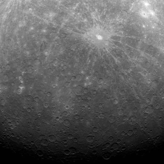 On 17th March 2011, Messenger became the first spacecraft ever to orbit the planet Mercury. This picture of the crater Debussy, was the very first image taken. This was on 29th March