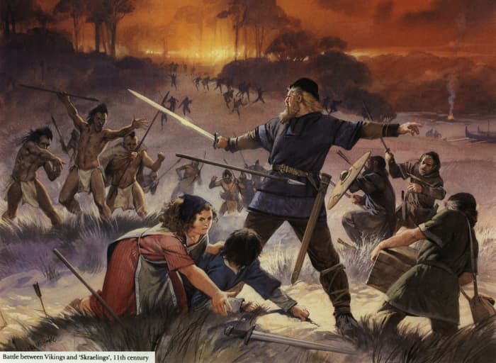 Within months of landing and building homes the 'skraelings' attacked due to a misunderstanding. See 'VIKING - 18 -' Go West Young Man!'