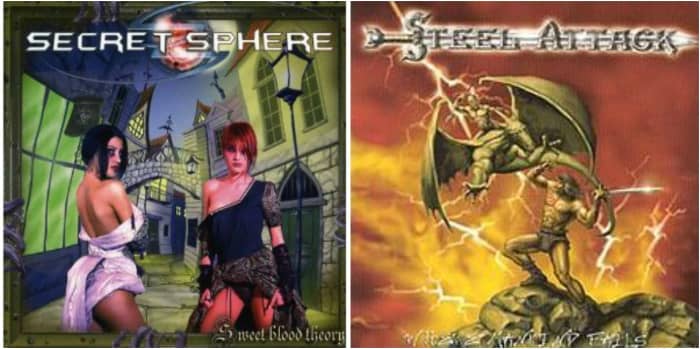 Left: Secret Sphere "Sweet Blood Theory," right: Steel Attack, "Where Mankind Falls"