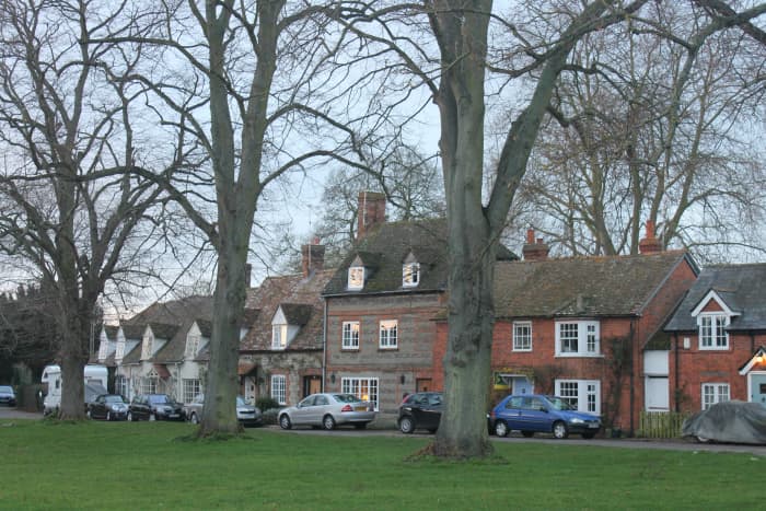 Houses by the village common, Warborough, England. The village common has been used in many episodes as various village locations.