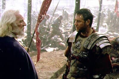 Riuchard Harris played the role of the Roman Emperor Marcus Aurelius in Gladiator (2000), picture seen here with Russell Crowe