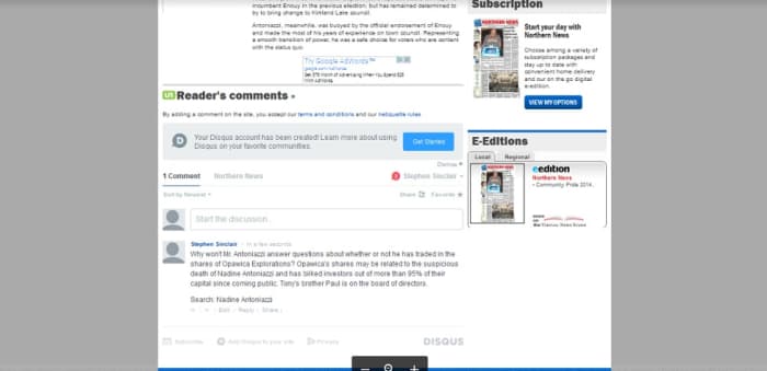 Questions about Nadine Antoniazzi's death were removed from the 'Northern News' website.