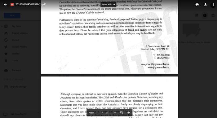 Part two of cease and desist letter received from lawyer representing Mayor Tony Antoniazzi