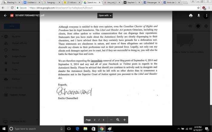 Part three of cease and desist letter received from lawyer representing Mayor Tony Antoniazzi