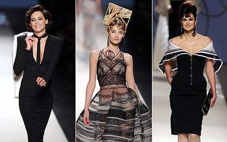 Former French fashion designer and model Ines de la Fressangea, a model and, right, French singer and actress Helena Noguerra, all wear creations from Jean Paul Gaultier's spring/summer '09 Haute Couture collection Photo: REUTERS / GETTY