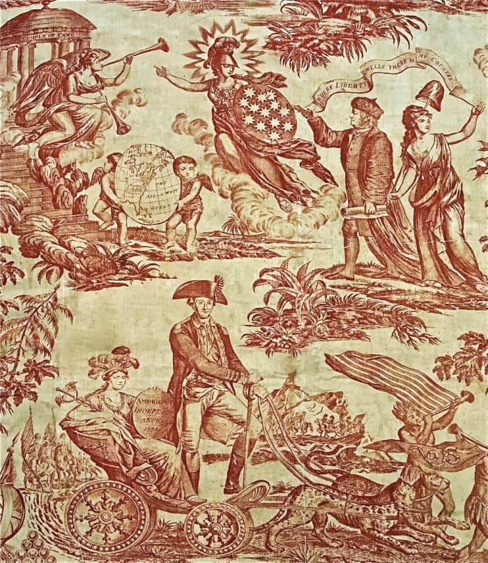 One of many patriotic toiles that were popular patterns for wallpaper and fabric in the newly United States in the late 1700s.