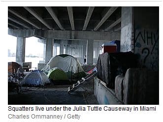 A photo from the contentious Time magazine article about sex offenders forced to live under this bridge due to a "frenzied rash" of "draconian legislation" in "a heated emotional response to the rape and murder of Jessica Lumford."