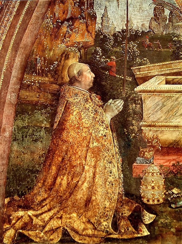 Pope Alexander VI. (Rodrigo Borgia) Detail from a Fresco of the Resurrection, painted in 1492 - 1495 by Pinturicchio