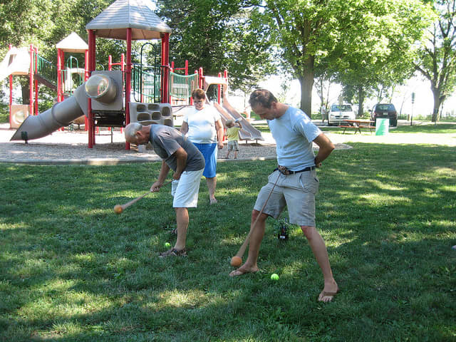 Basically the aim of the game is to swing an orange between your legs (inside pantyhose) to hit a ball to a goal, against an opponent. And of course the other aim is to look funny!
